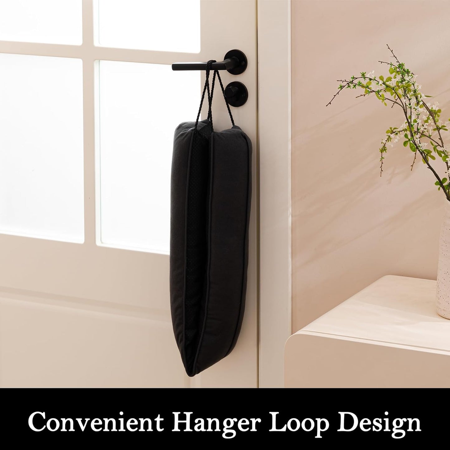 38" Door Draft Stopper Blocks Hot Cold Air with Removable Washable Cover for Gaps up to 3", All-Season Noise and Wind Seal for the Bottom of Door and Window, Black