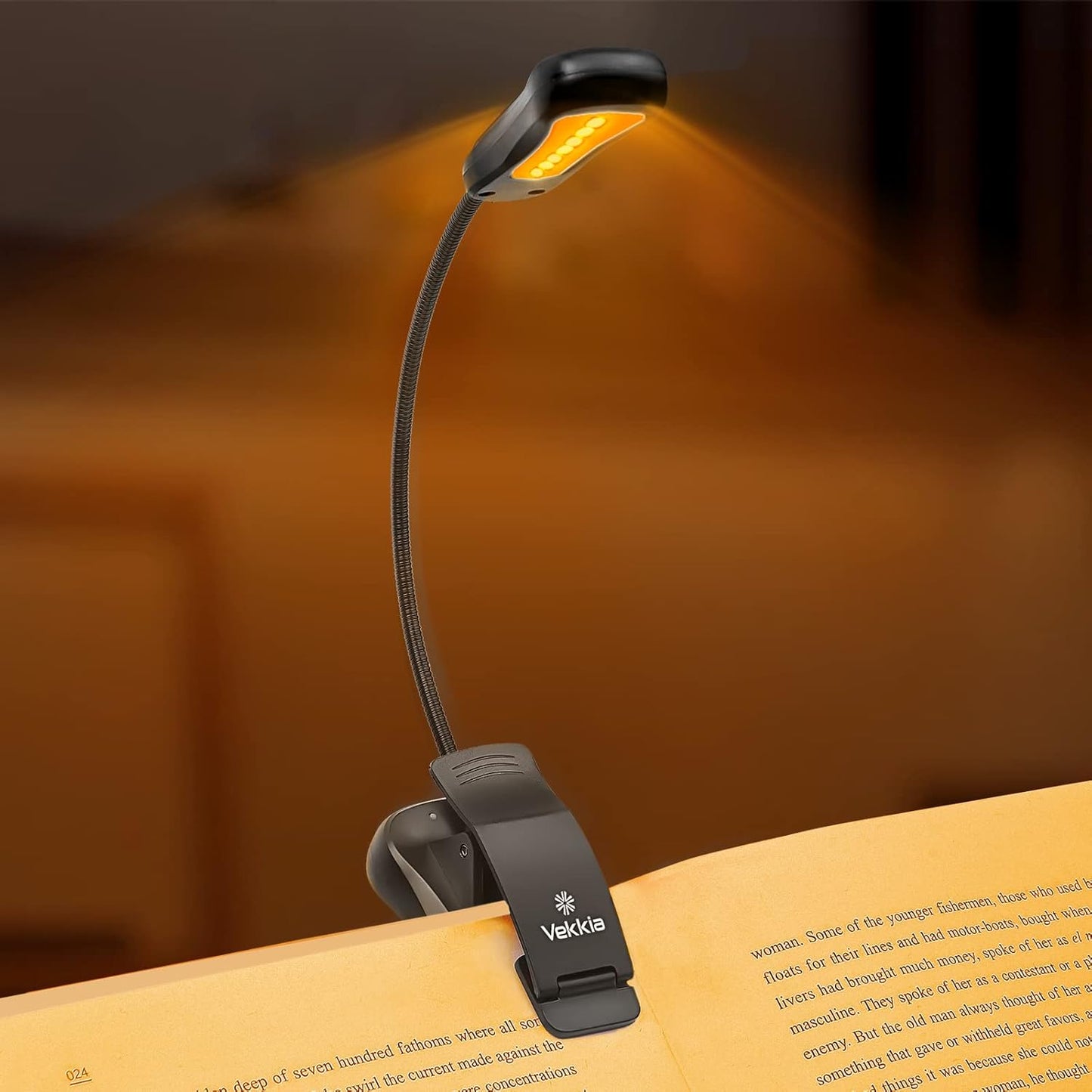 Amber Rechargeable 7 - Led Eye - Care Book Light with Blue - Light Blocking, 3 Levels, 1600K for Eye - Friendly Use. Offers up to 70 Hours of Reading