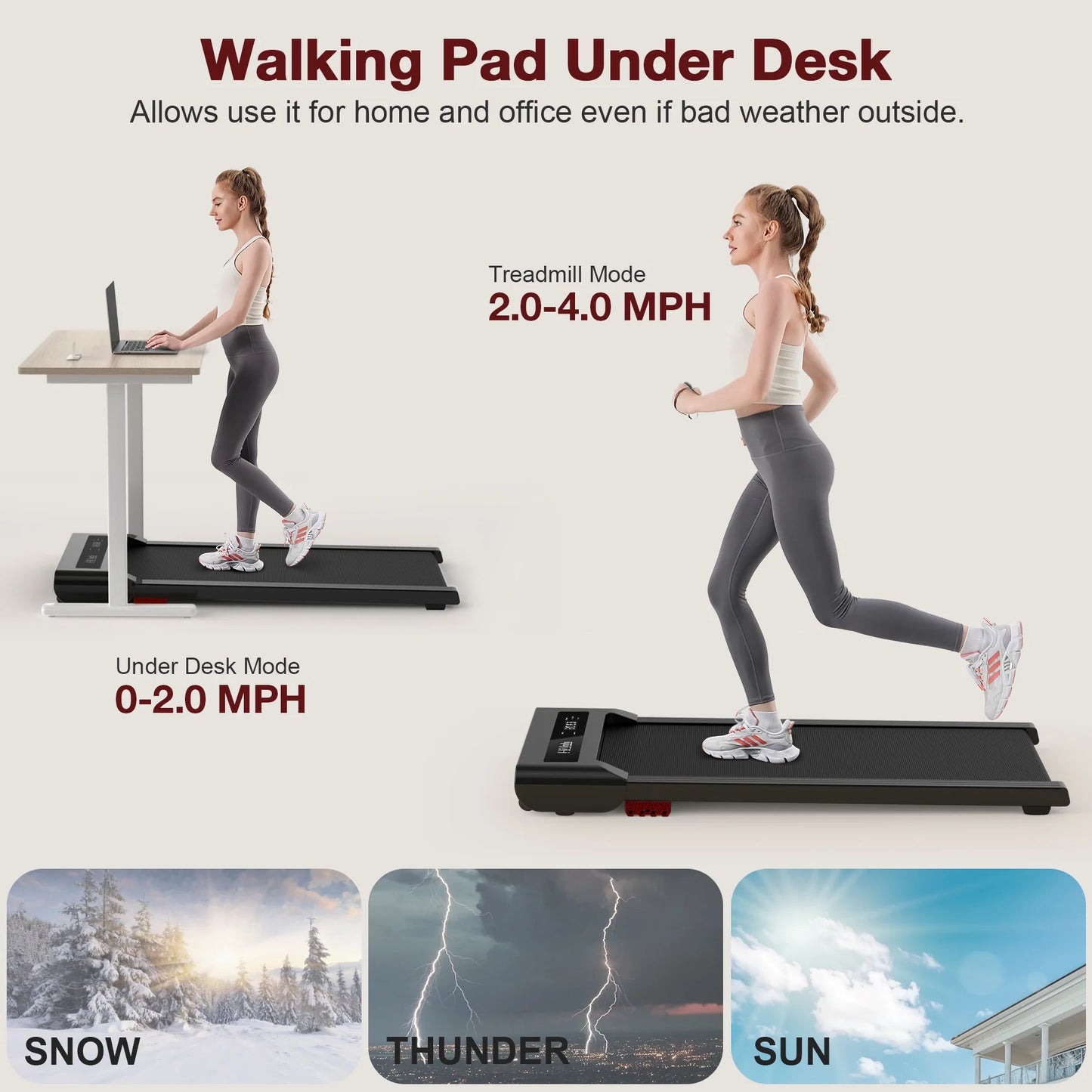 Walking Pad, under Desk Treadmill 300 Lb Capacity, 3 in 1 Portable Treadmill with 2.5HP Quiet Motor, Speed Range 0.4~6Mph, LED Display Treadmills for Home Office Walking/Running