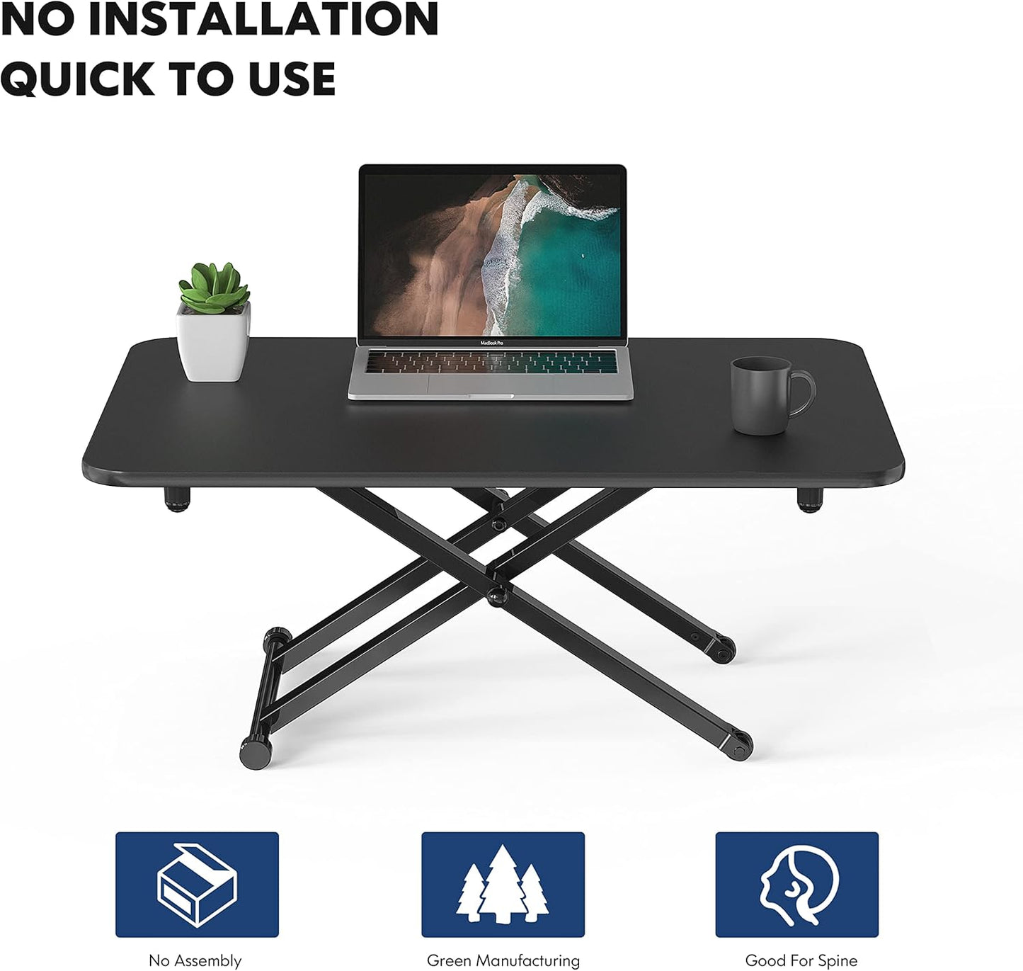 Height Adjustable Standing Desk Gas Spring Riser Desk Converter for Dual Monitor Sit to Stand in Seconds SD108001MB