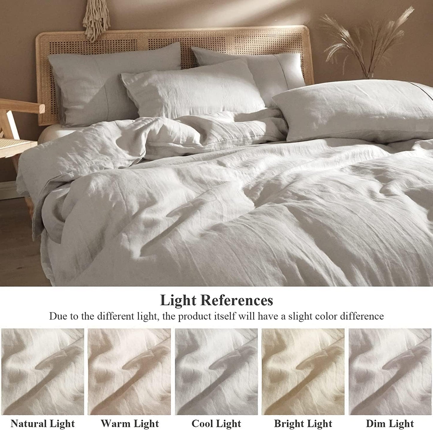 Pure Linen Duvet Cover Queen 100% Natural Washed French Flax Linen Duvet Cover Queen Size 3 Pcs Soft Breathable Moisture Wicking Comfy Cooling Linen Bedding Comforter Cover with 2 Pillowcases