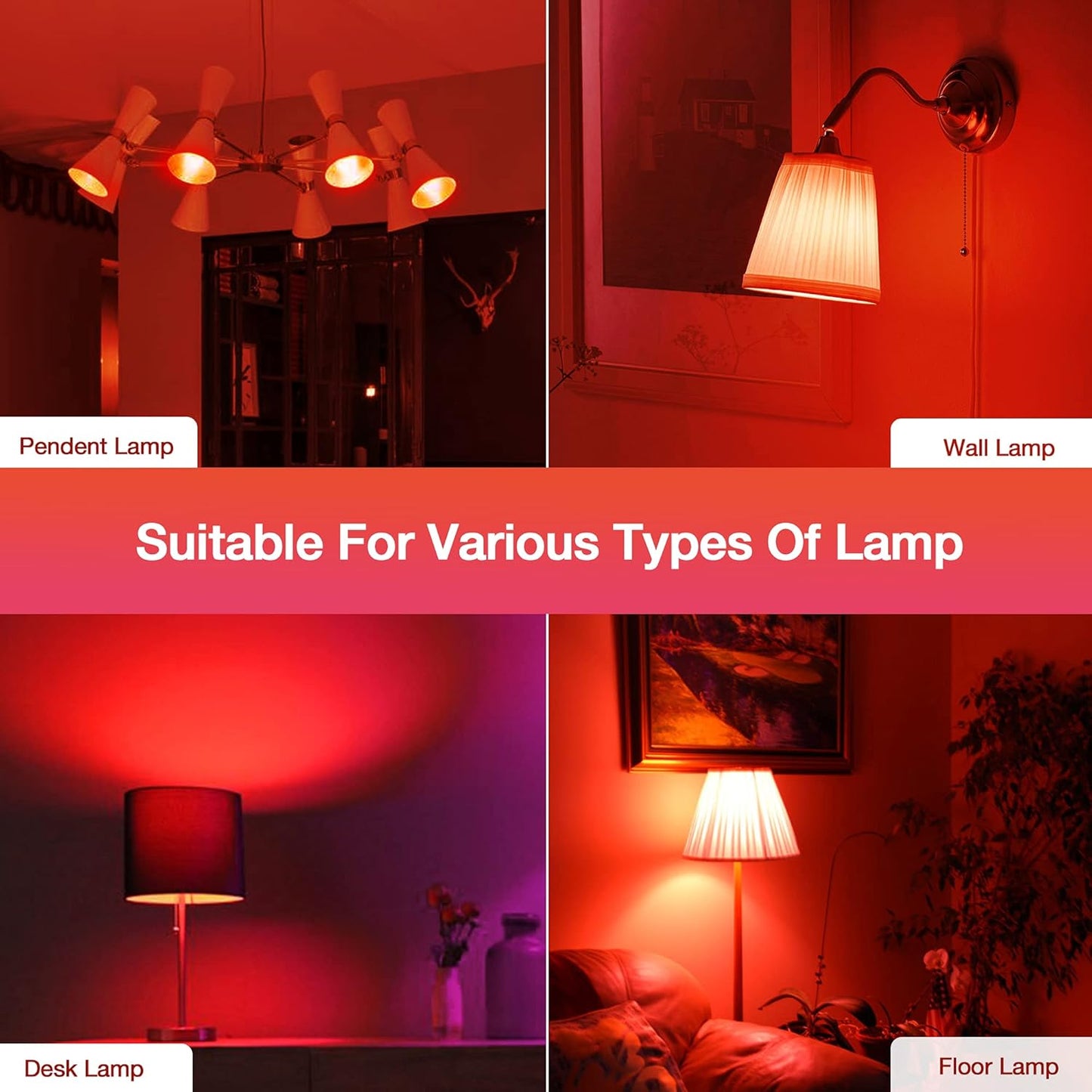 Red LED Light Bulb 60W Equivalent, A19 E26 Base, 9W for Halloween, Christmas Decoration, Party, Bars, Porch Lights, Holiday Mood Lighting, Pack of 2
