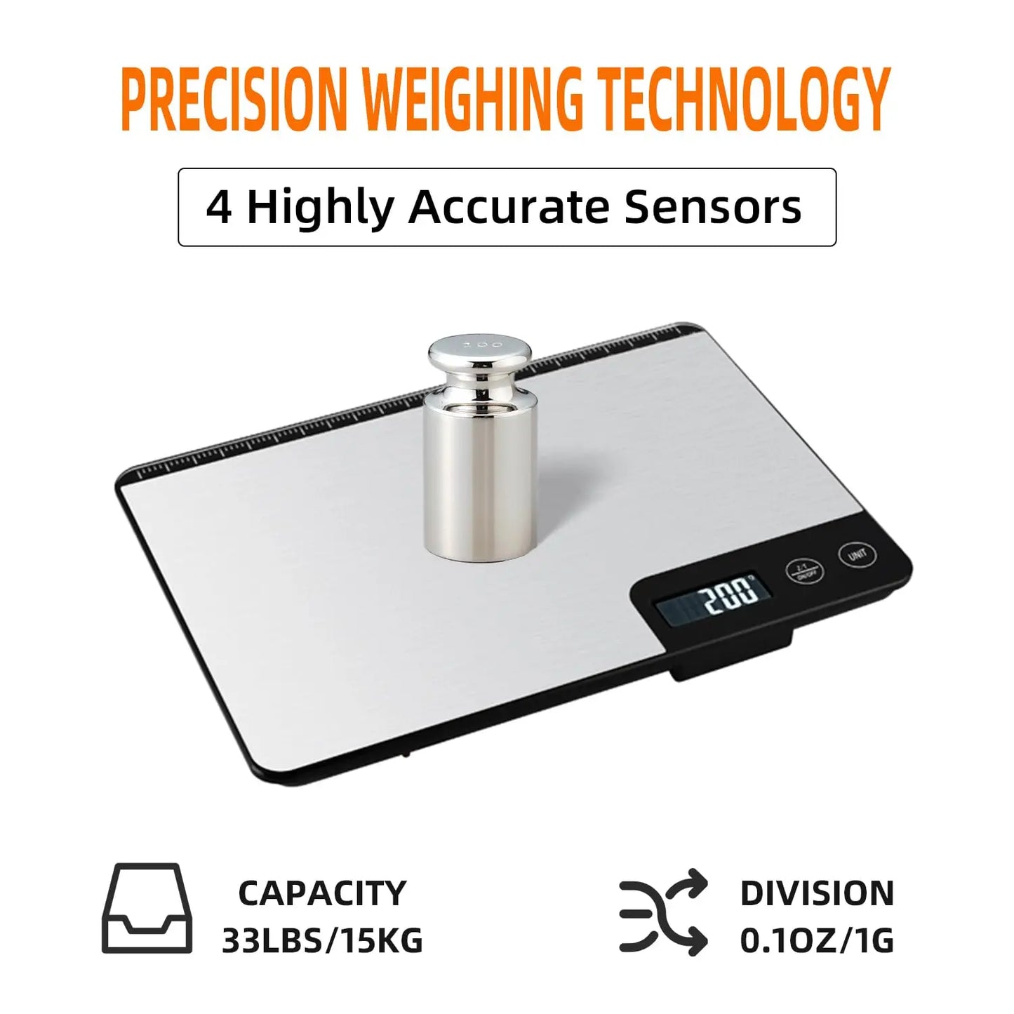 Food Scale 33Lb/15Kg Digital Kitchen Scale for Food Ounces and Grams Cooking Baking 1G/0.1Oz Precise Graduation USB Rechargeable