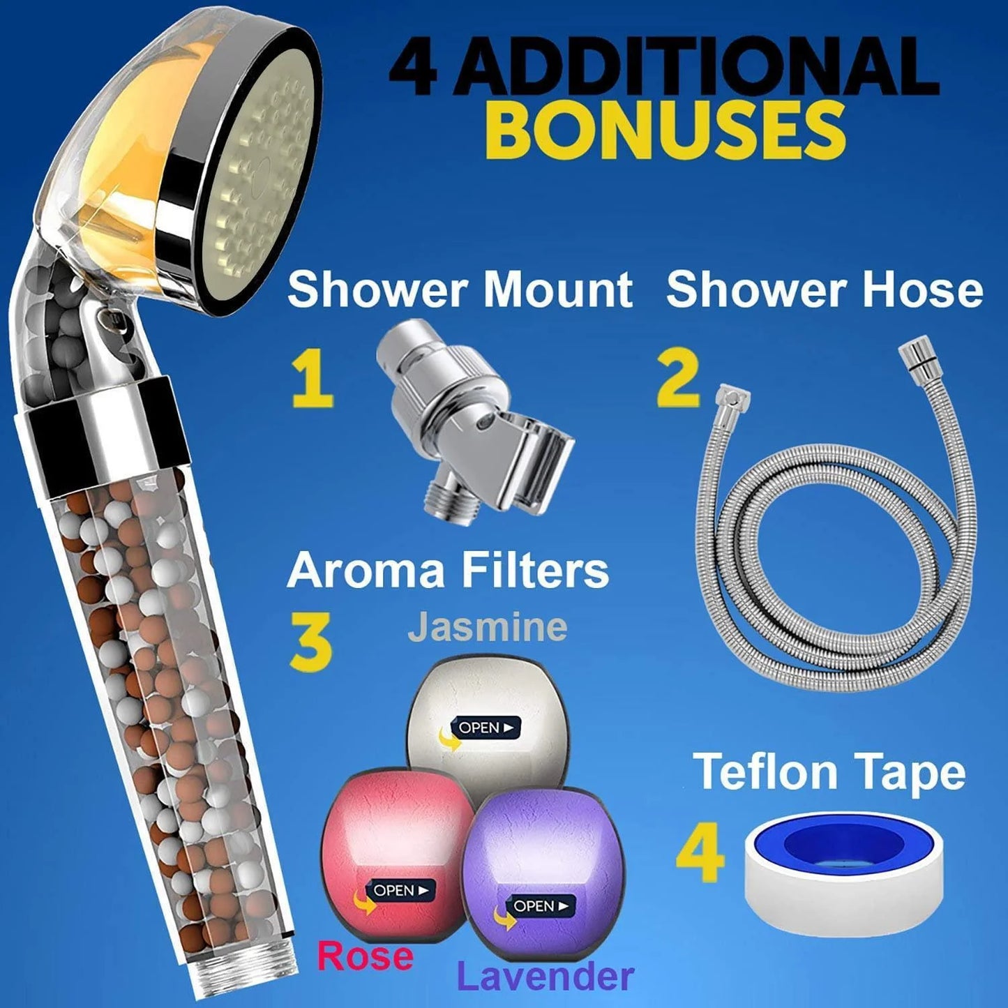 Pureaction Vitamin C Shower Head Filter with Hose & Replacement Filters Hard Water Softener Chlorine & Fluoride Filter Water Purifying Filtered Showerhead with Beads Helps Dry Skin & Hair Loss