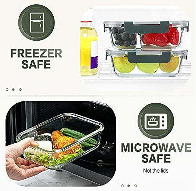 10 Packs 30 Oz Glass Meal Prep Containers,Glass Food Storage Containers with Lids,Airtight Glass Lunch Bento Boxes,Microwave,Freezer and Dishwasher,Gray