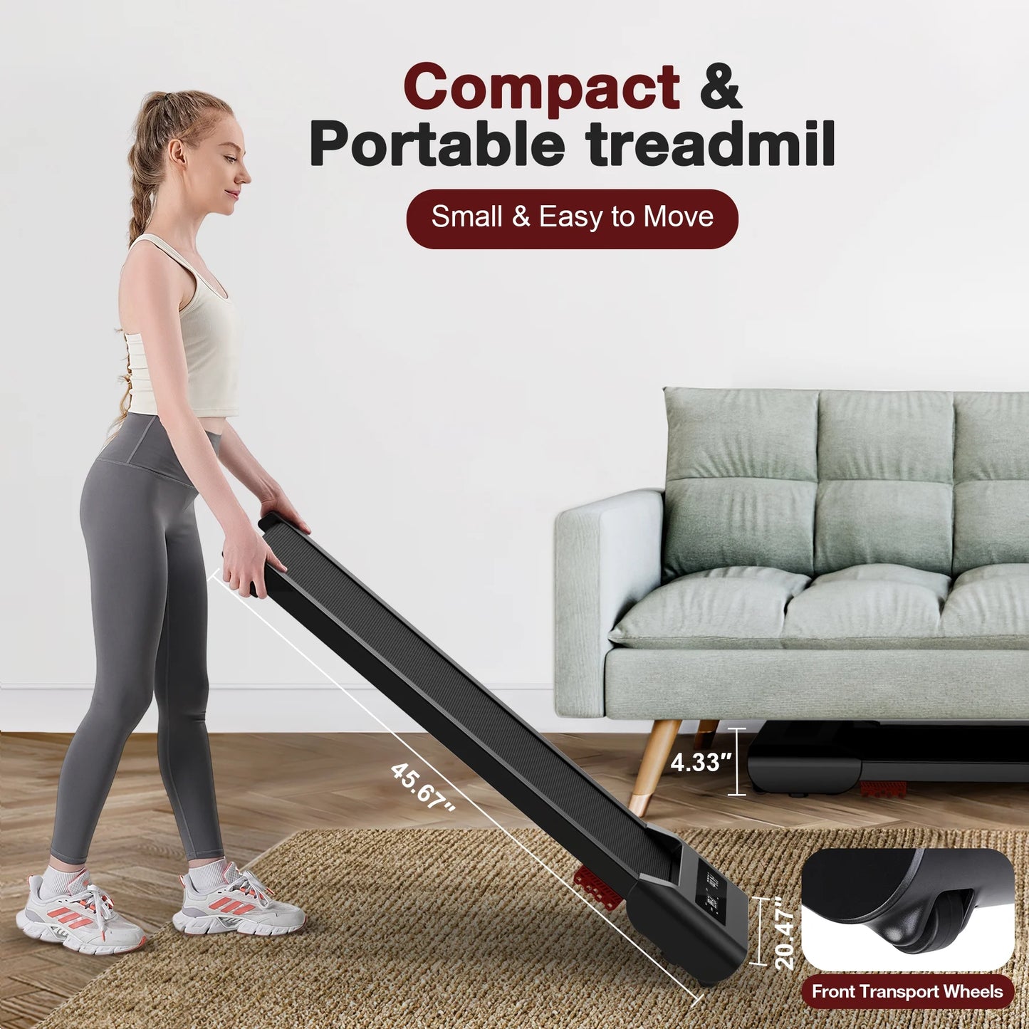 Walking Pad, under Desk Treadmill 300 Lb Capacity, 3 in 1 Portable Treadmill with 2.5HP Quiet Motor, Speed Range 0.4~6Mph, LED Display Treadmills for Home Office Walking/Running