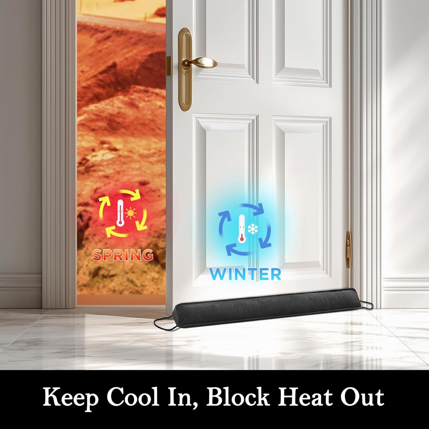 38" Door Draft Stopper Blocks Hot Cold Air with Removable Washable Cover for Gaps up to 3", All-Season Noise and Wind Seal for the Bottom of Door and Window, Black