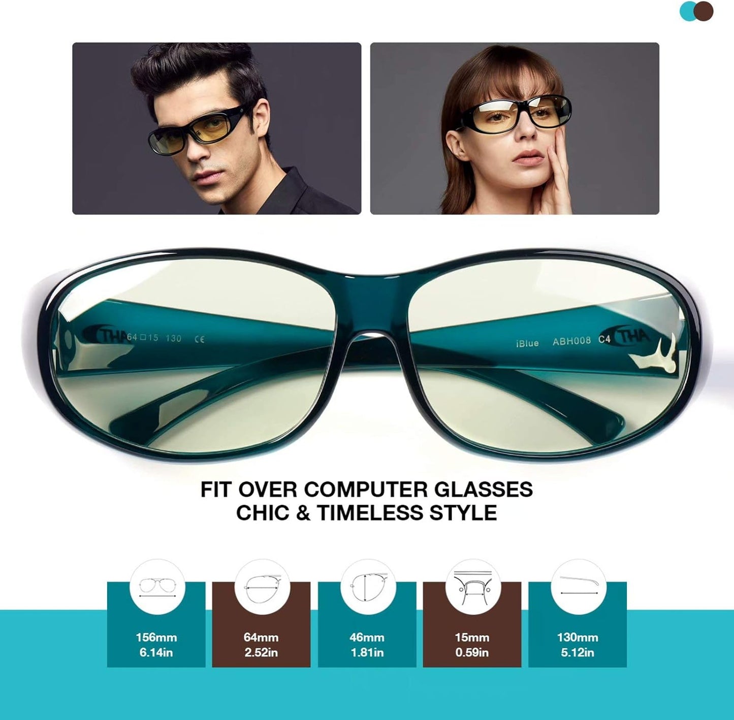 Fit over Blue Light Blocking Glasses - Blue Blocker Computer Glasses Women/Men, Wear over Prescription Glasses/Reading Glasses, anti Eyestrain, UV Filters, Reduce Headache(Transparent Dark Green)