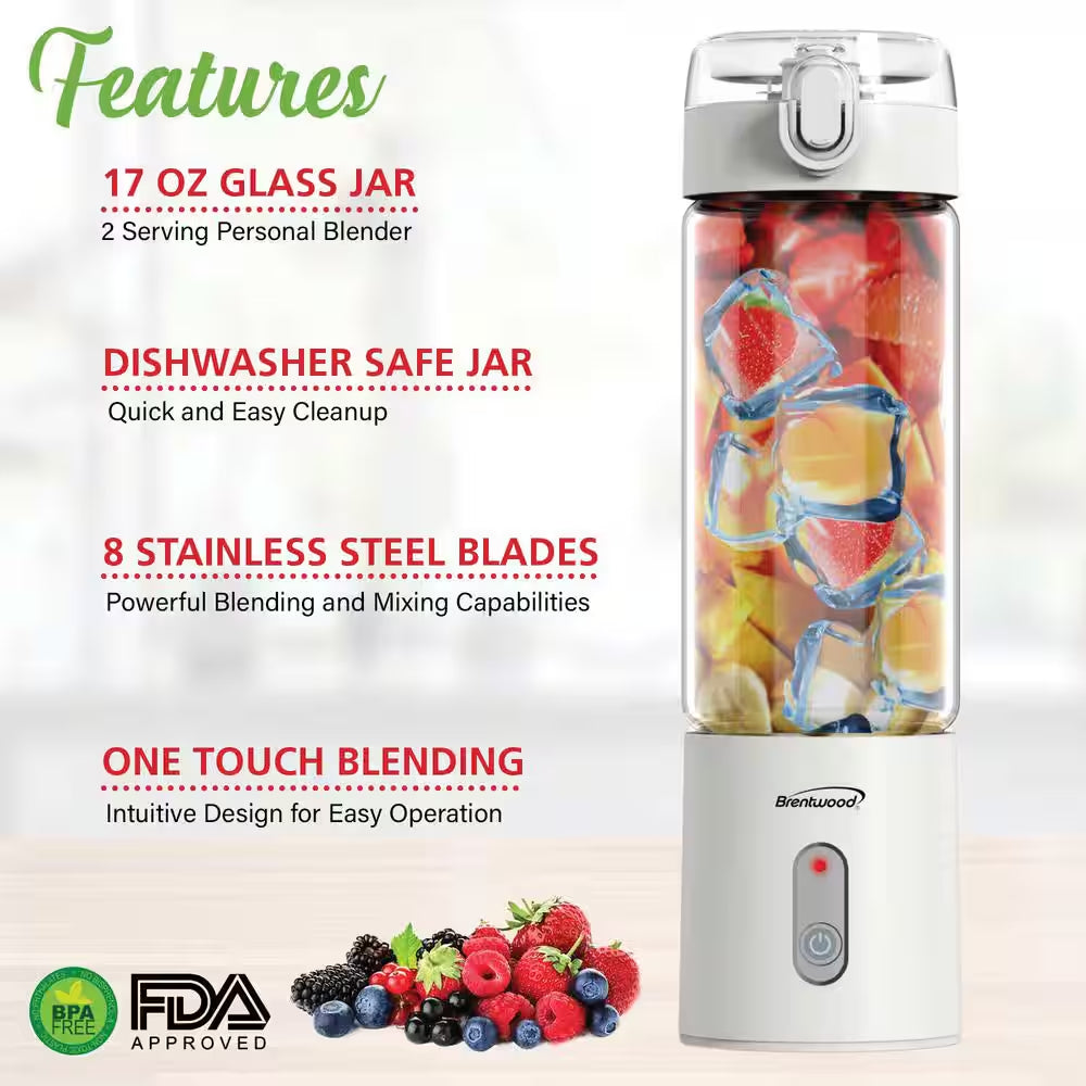 17 Oz. Single Speed White Portable Glass Blender