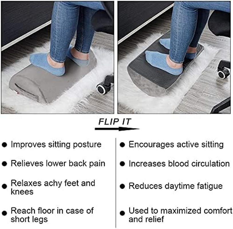Ergonomic Foot Rest Cushion under Desk with High Rebound Ergonomic Foam Non-Slip Half-Cylinder Footstool Footrest Ottoman for Home Office Desk Airplane Travel (Grey)