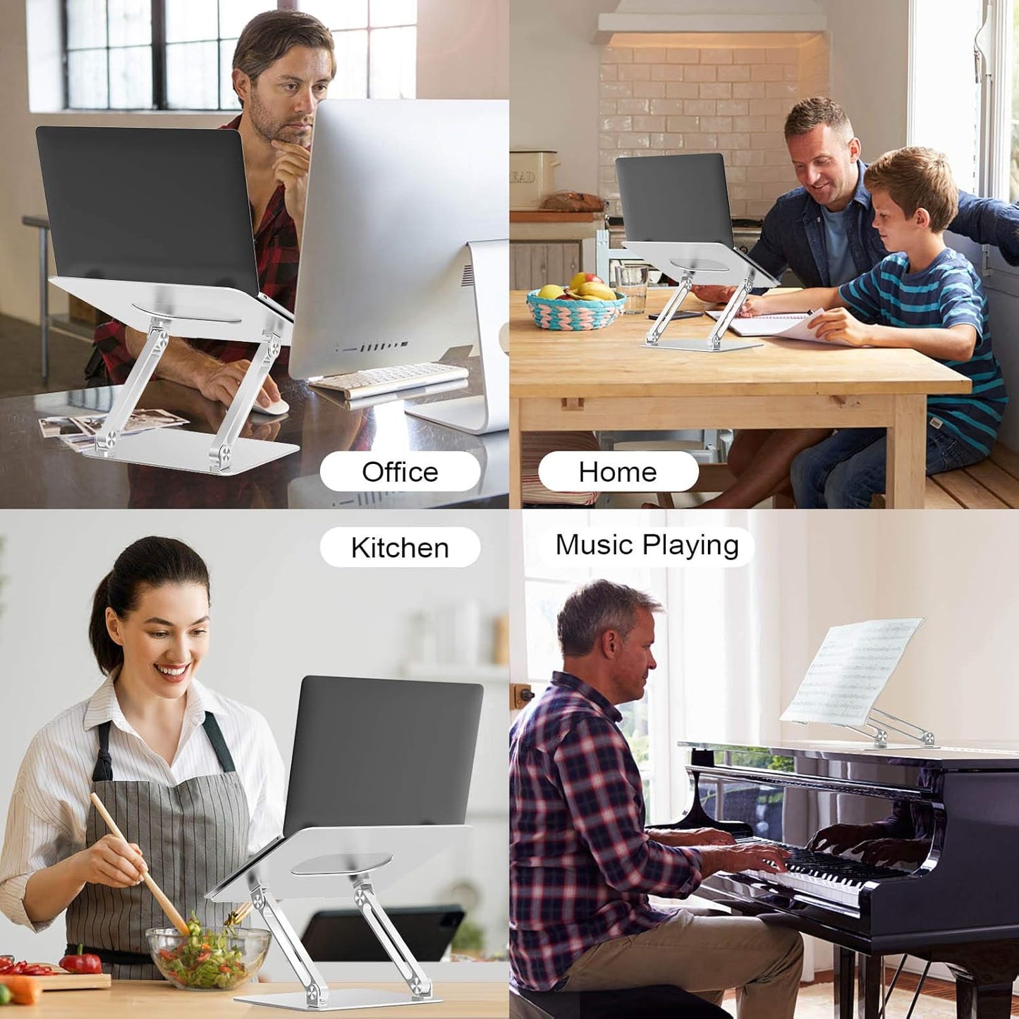 Laptop Stand, Ergonomic Aluminium Alloy Computer Riser Adjustable Height Portable Holder for Desk with Heat-Vent, Compatible for Macbook Pro/Air, Dell XPS, HP, Samsung Laptops up to 17" Silver