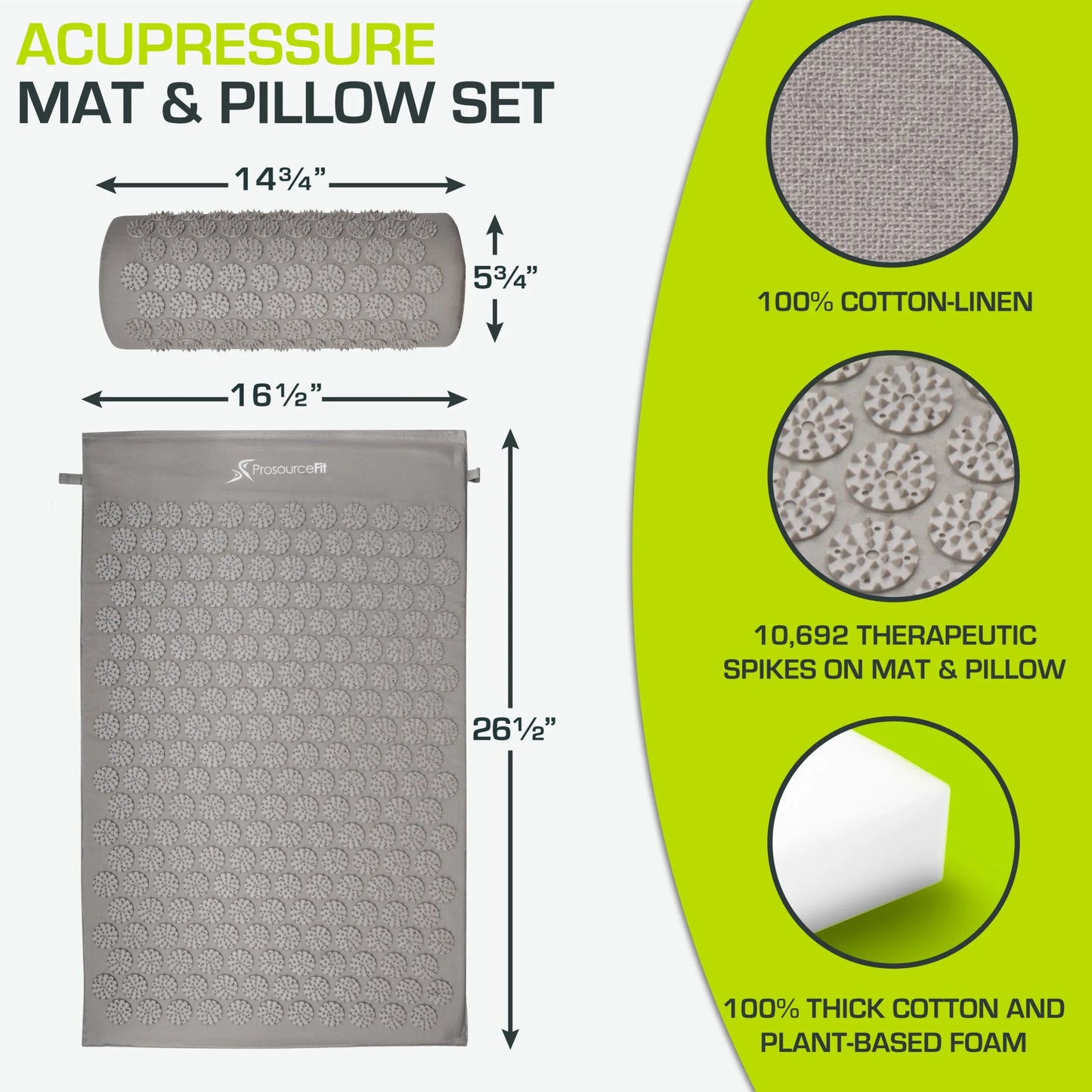Acupressure Mat and Pillow Set for Back/Neck Pain Relief and Muscle Relaxation