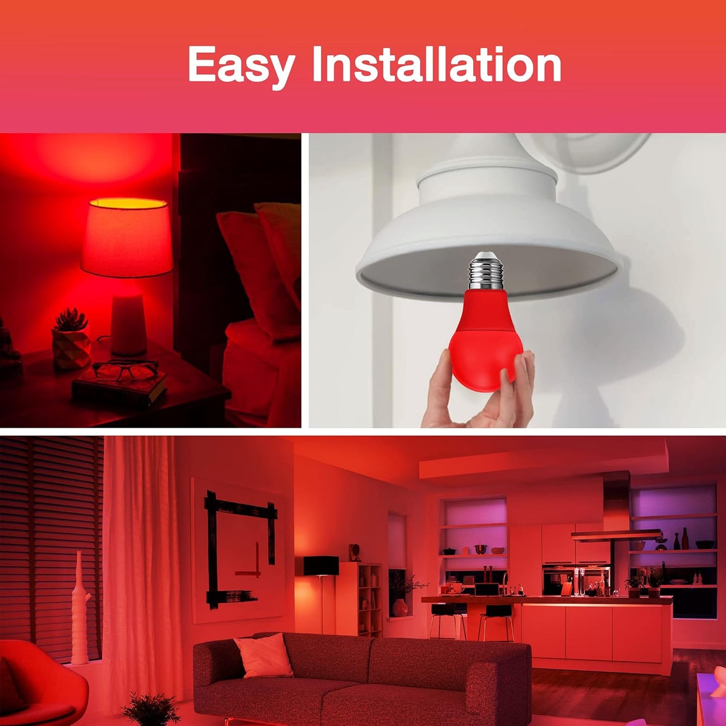 Red LED Light Bulb 60W Equivalent, A19 E26 Base, 9W for Halloween, Christmas Decoration, Party, Bars, Porch Lights, Holiday Mood Lighting, Pack of 2