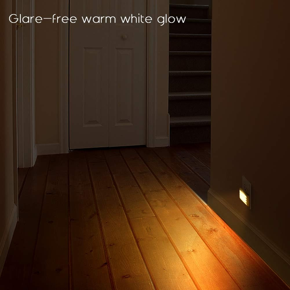 Plug-In Night Light, Glare Free Nightlight, Warm White LED, Dusk to Dawn Sensor, Bedroom, Bathroom, Hallway, Kitchen, Stairways, Corridor, Energy Efficient, Compact, UL Listed, 4 Pack