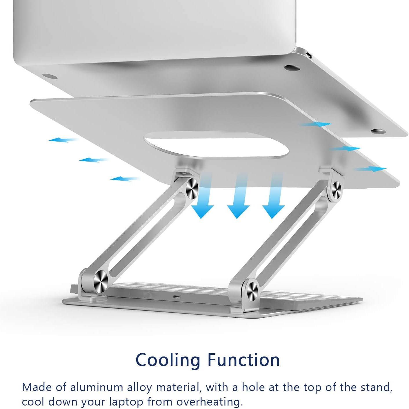 Laptop Stand, Ergonomic Aluminium Alloy Computer Riser Adjustable Height Portable Holder for Desk with Heat-Vent, Compatible for Macbook Pro/Air, Dell XPS, HP, Samsung Laptops up to 17" Silver