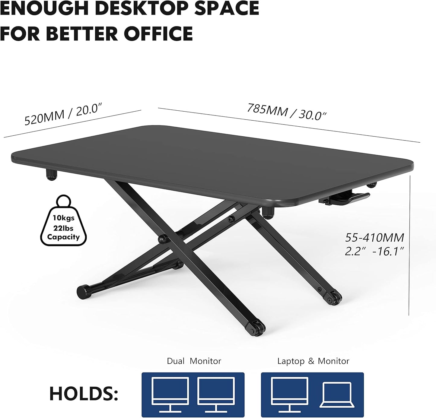 Height Adjustable Standing Desk Gas Spring Riser Desk Converter for Dual Monitor Sit to Stand in Seconds SD108001MB