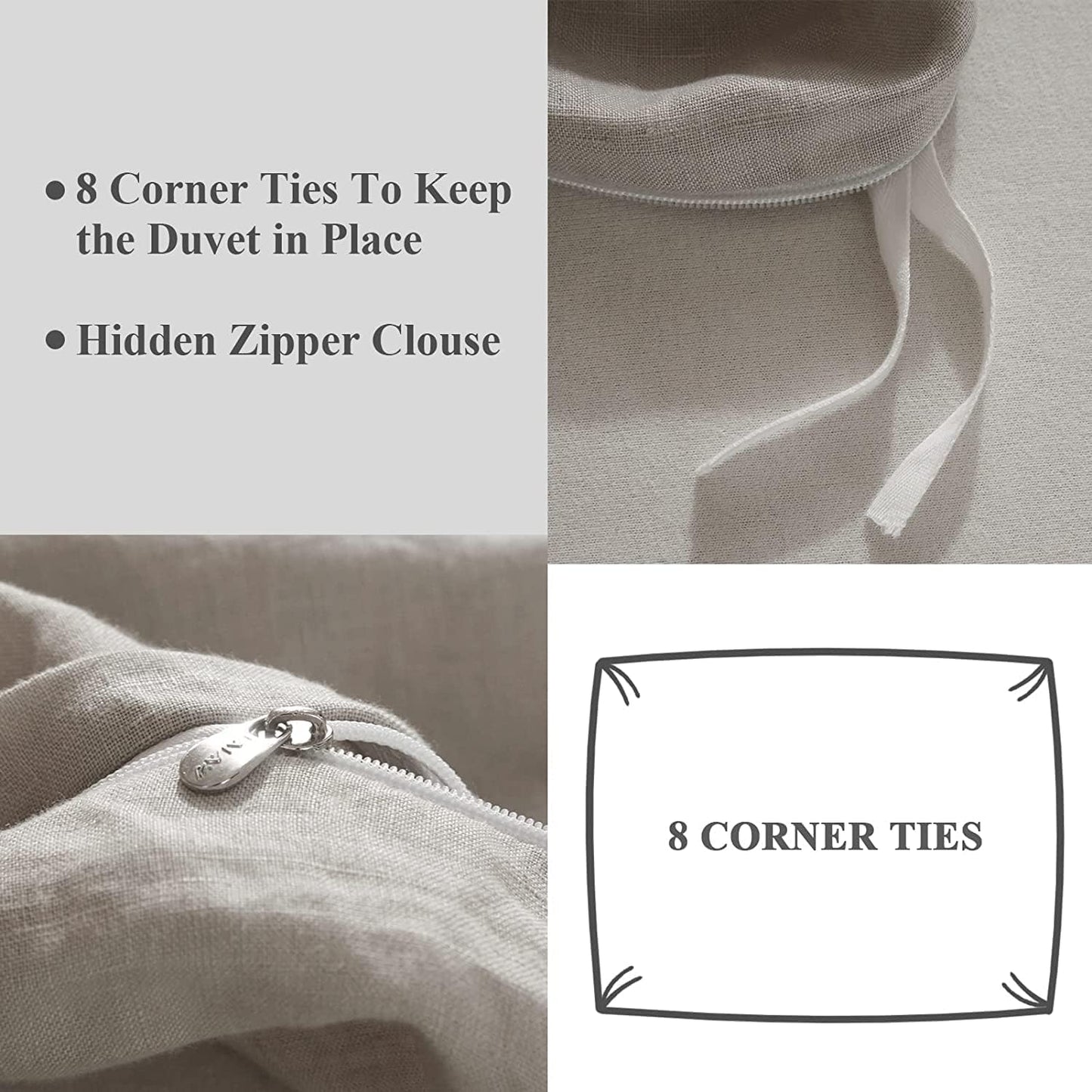 Pure Linen Duvet Cover Queen 100% Natural Washed French Flax Linen Duvet Cover Queen Size 3 Pcs Soft Breathable Moisture Wicking Comfy Cooling Linen Bedding Comforter Cover with 2 Pillowcases