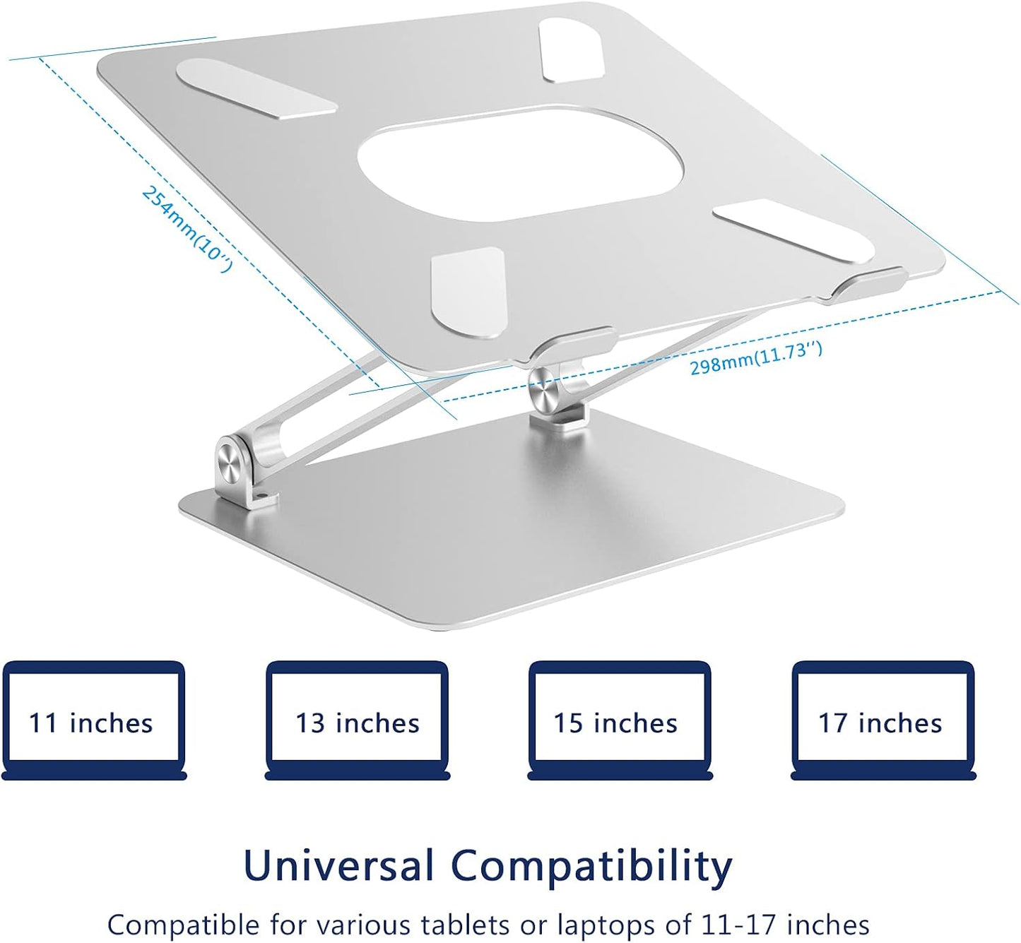Laptop Stand, Ergonomic Aluminium Alloy Computer Riser Adjustable Height Portable Holder for Desk with Heat-Vent, Compatible for Macbook Pro/Air, Dell XPS, HP, Samsung Laptops up to 17" Silver