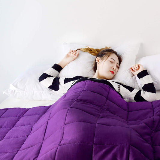 Ultra Soft Cooling100% Cotton Weighted Blanket Contemporary Design Quilted Bedspread (Purple, Weighted Blanket 15 Lb - 48X72)