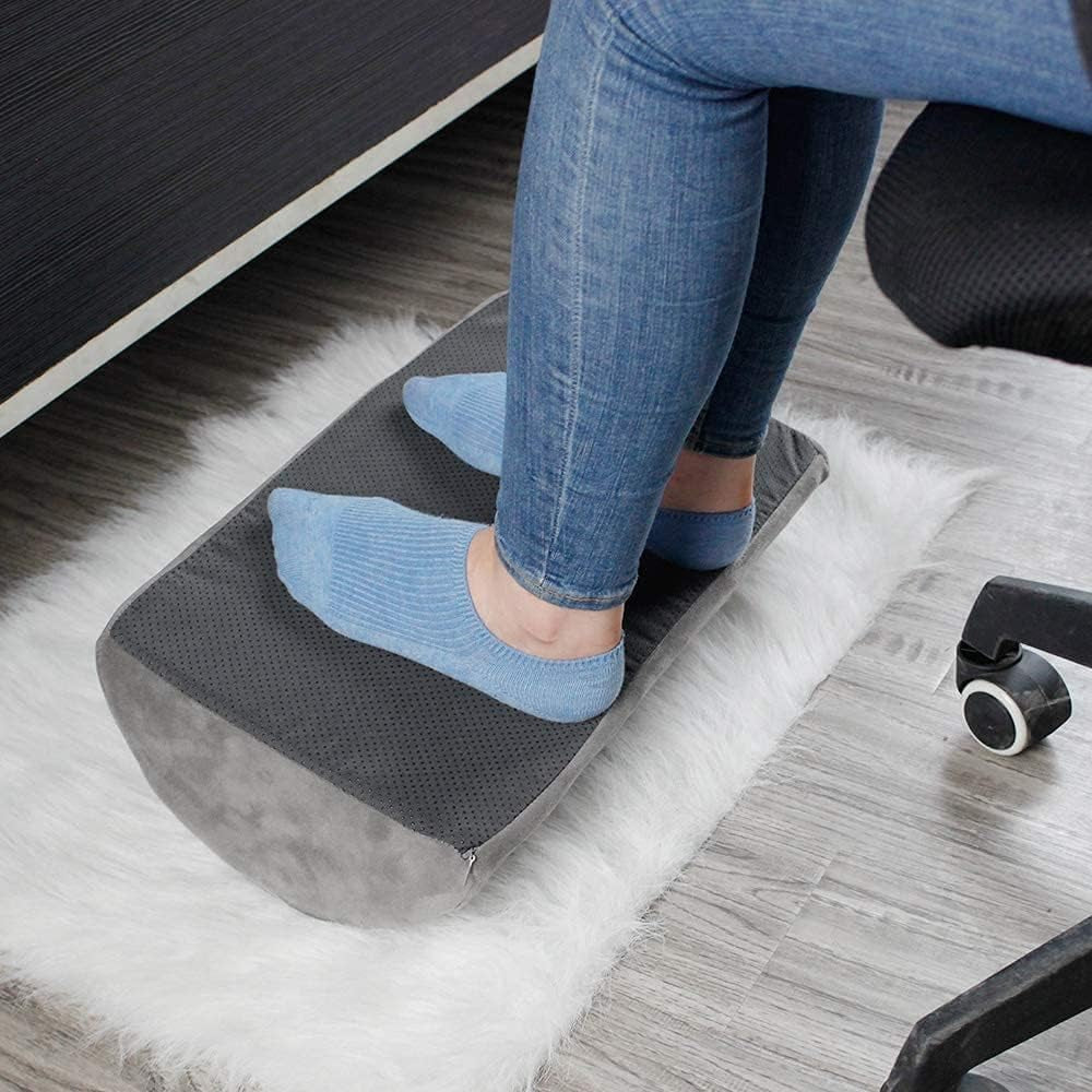 Ergonomic Foot Rest Cushion under Desk with High Rebound Ergonomic Foam Non-Slip Half-Cylinder Footstool Footrest Ottoman for Home Office Desk Airplane Travel (Grey)