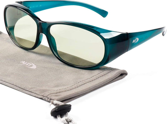 Fit over Blue Light Blocking Glasses - Blue Blocker Computer Glasses Women/Men, Wear over Prescription Glasses/Reading Glasses, anti Eyestrain, UV Filters, Reduce Headache(Transparent Dark Green)