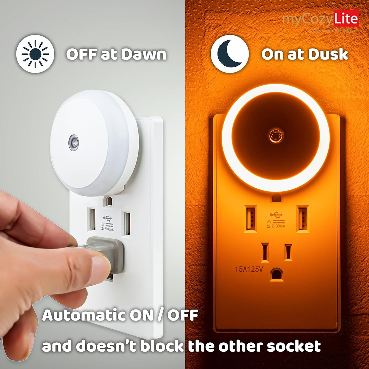 Amber Night Light Plug In, Dusk to Dawn Sensor, Blue Light Blocking, Automatic Nightlight, Energy Efficient, 2 Pack Night Lights Plug into Wall, for Bathroom, Bedroom, Kitchen, Hallway, Stairway