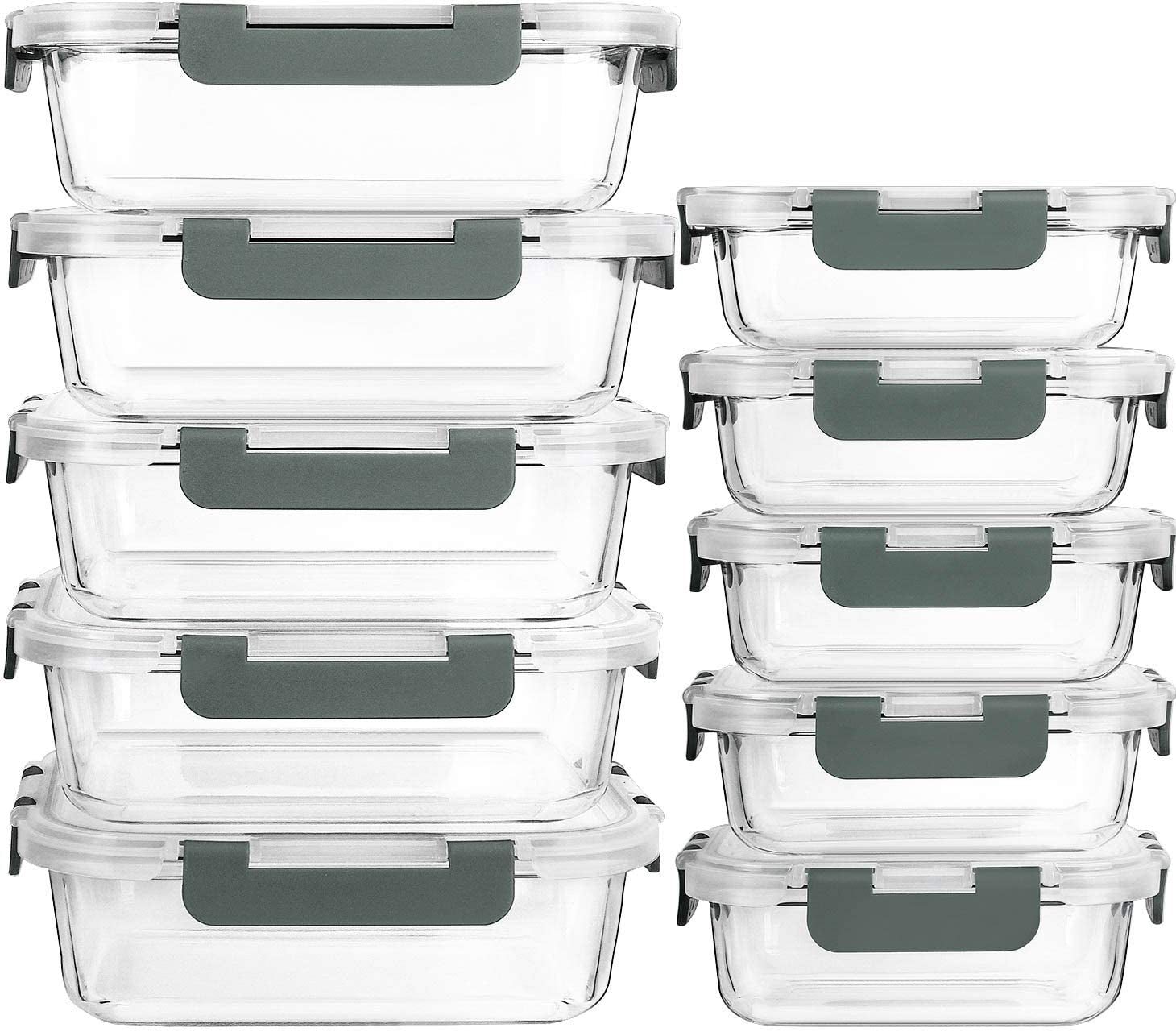 [10-Pack] Glass Meal Prep Containers with Lids, MCIRCO Food Storage Containers with Snap Locking Lids, Airtight Lunch Containers, Microwave, Oven, Freezer and Dishwasher