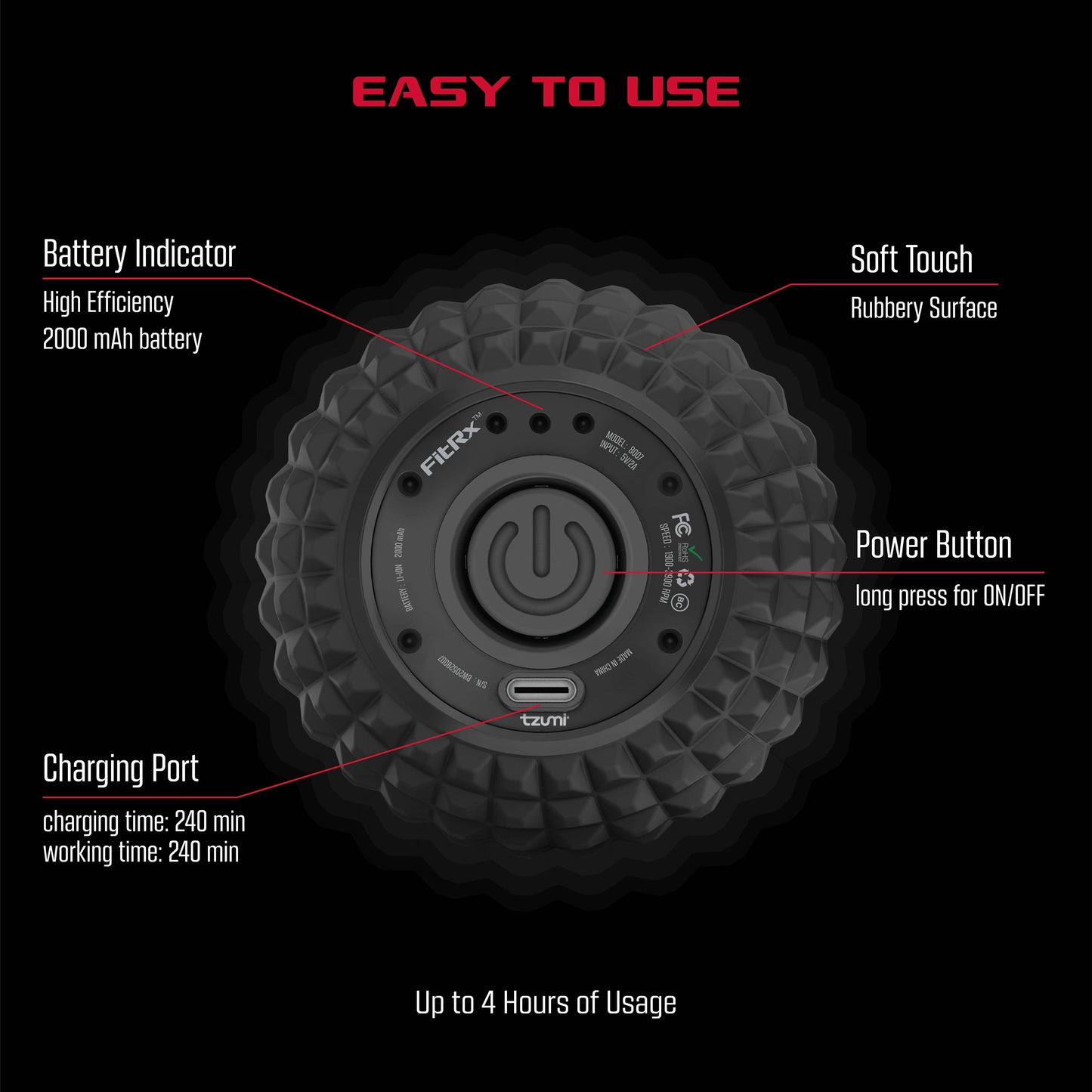 Vibrating Roller, Rechargeable Lightweight Massage Roller with Multiple Vibrating Speeds