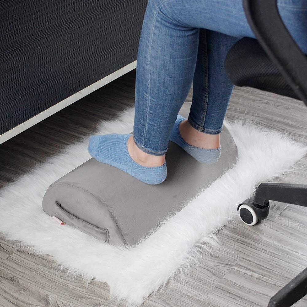 Ergonomic Foot Rest Cushion under Desk with High Rebound Ergonomic Foam Non-Slip Half-Cylinder Footstool Footrest Ottoman for Home Office Desk Airplane Travel (Grey)