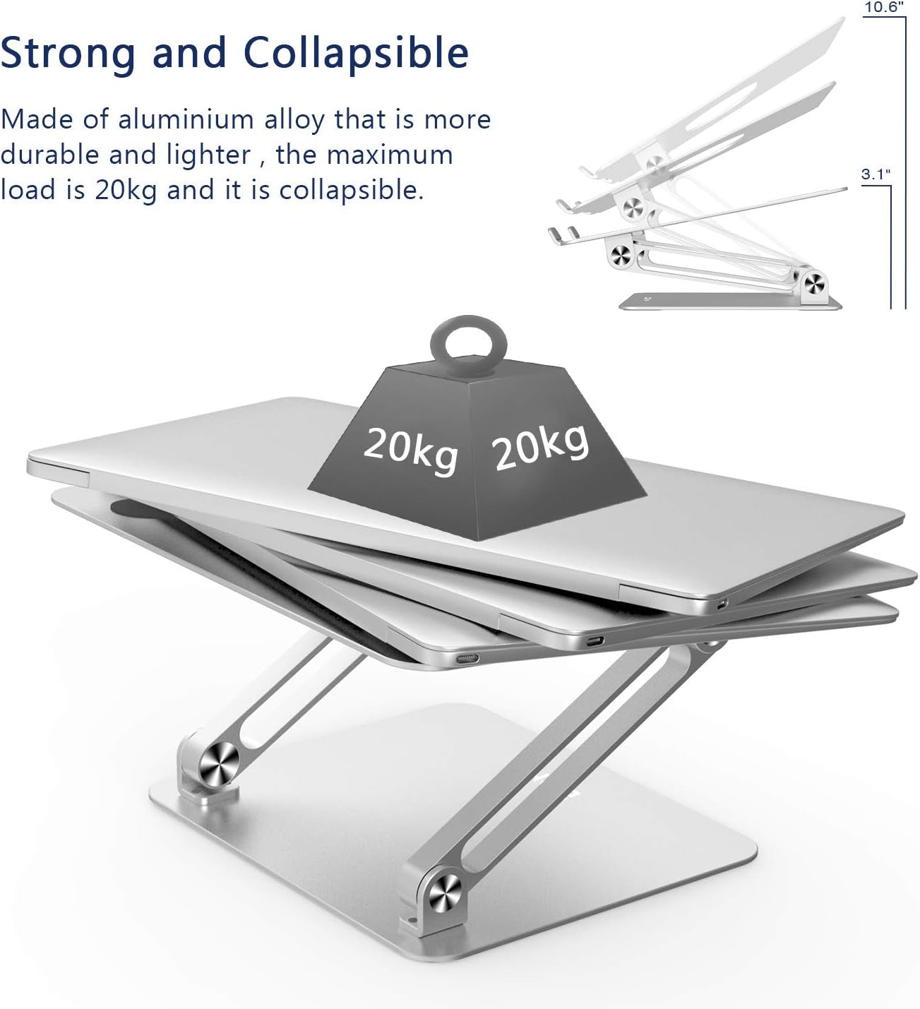 Laptop Stand, Ergonomic Aluminium Alloy Computer Riser Adjustable Height Portable Holder for Desk with Heat-Vent, Compatible for Macbook Pro/Air, Dell XPS, HP, Samsung Laptops up to 17" Silver
