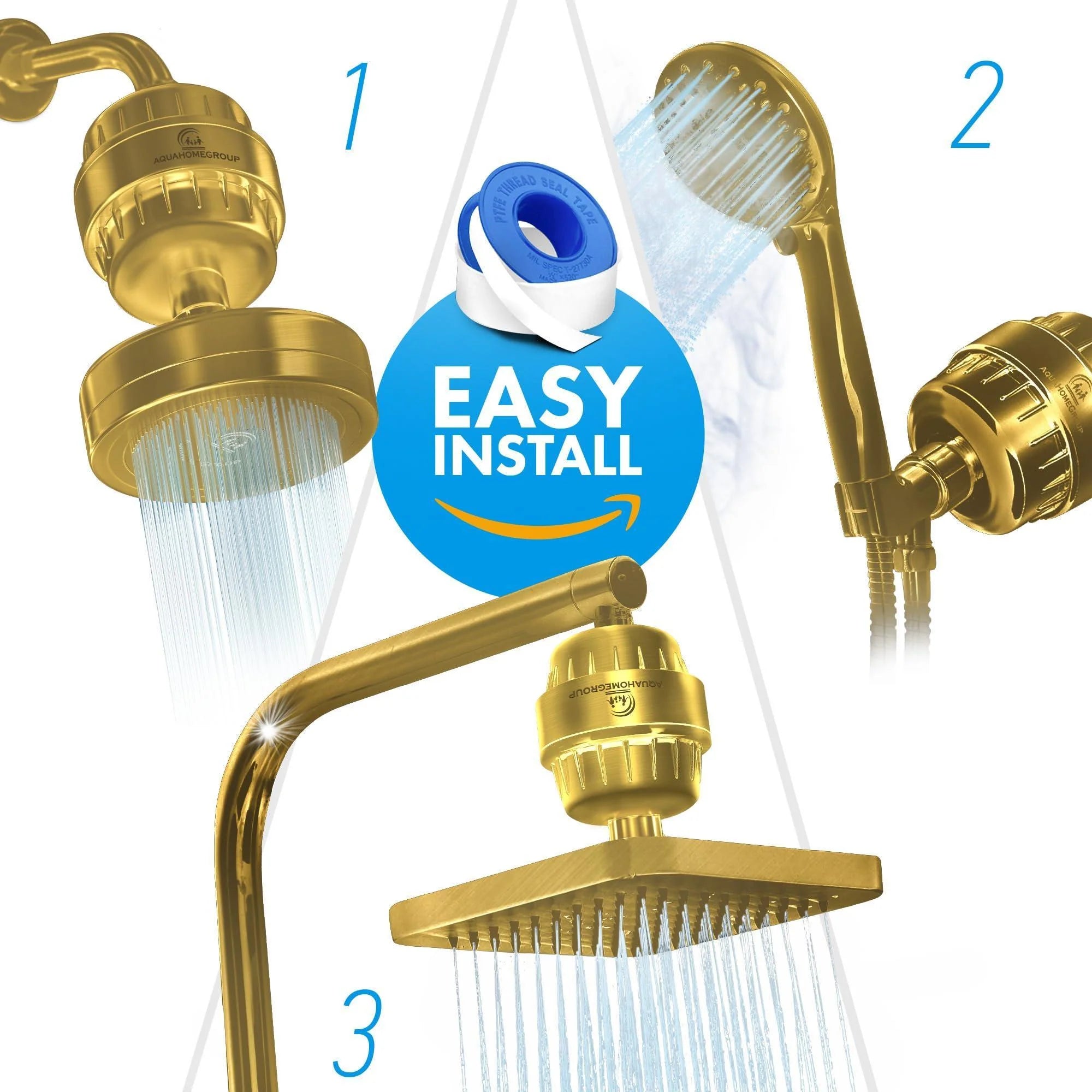 20 Stage Shower Filter for Hard Water 2.5 GPM Universal Shower Head Filter for Chlorine Fluoride Heavy Metals Vitamin C E Shower Water Filter for Hair and Skin (Golden)