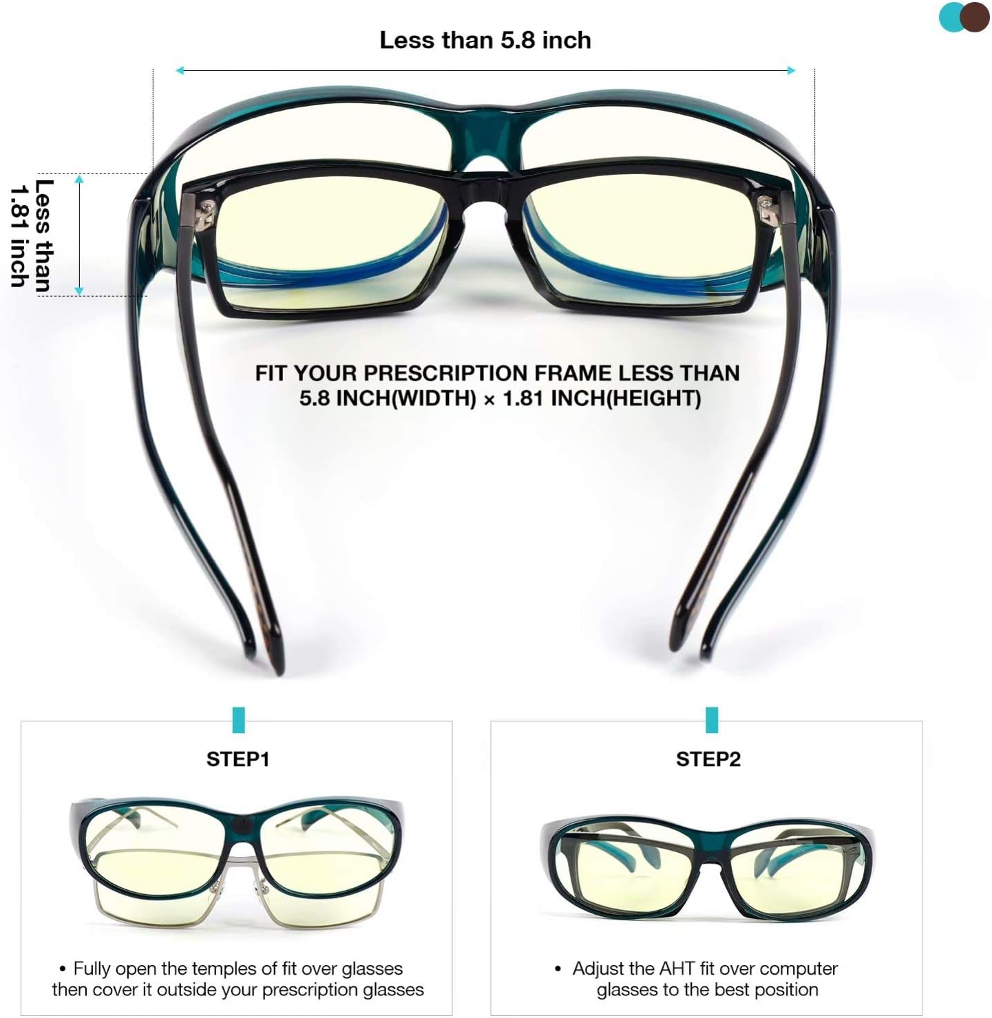 Fit over Blue Light Blocking Glasses - Blue Blocker Computer Glasses Women/Men, Wear over Prescription Glasses/Reading Glasses, anti Eyestrain, UV Filters, Reduce Headache(Transparent Dark Green)
