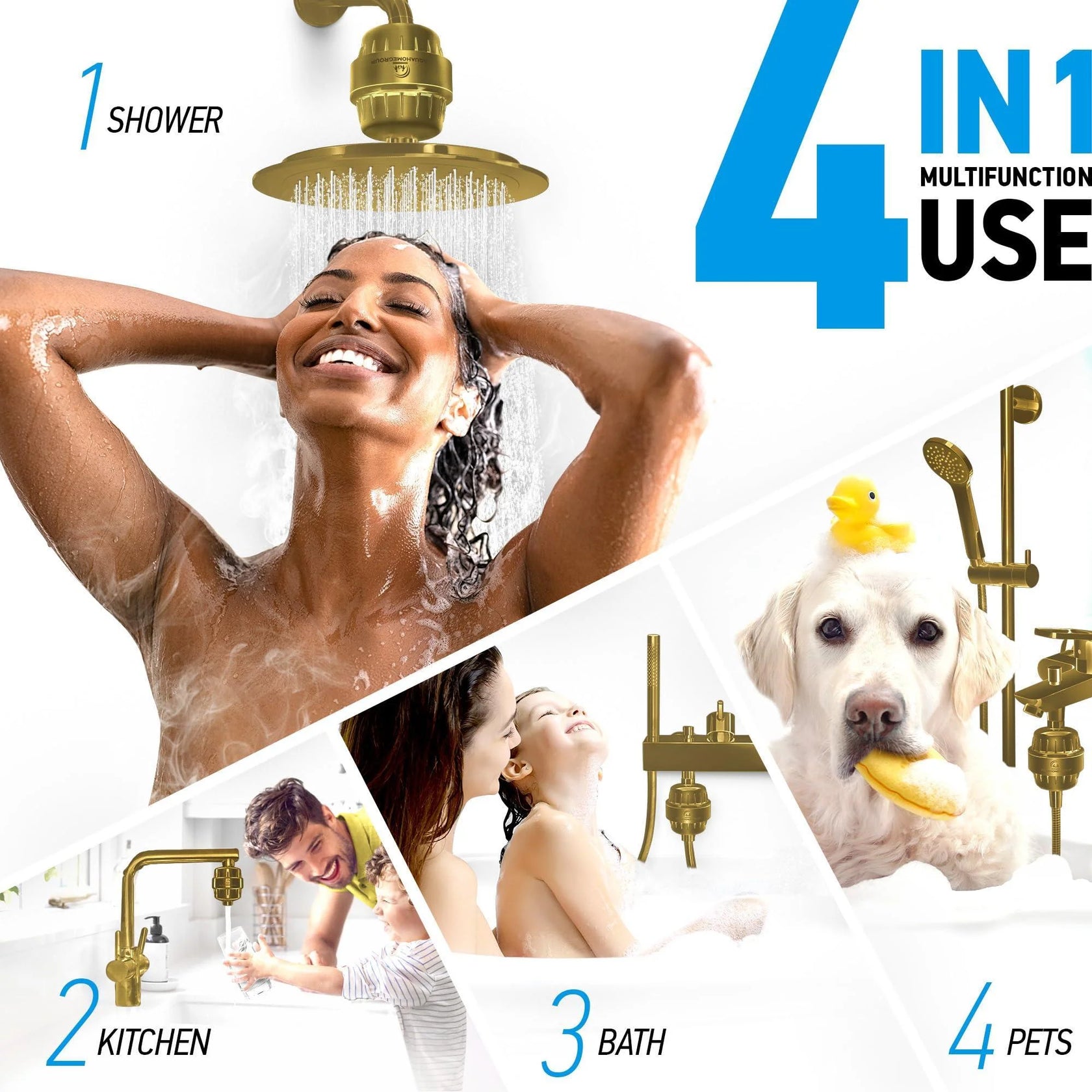 20 Stage Shower Filter for Hard Water 2.5 GPM Universal Shower Head Filter for Chlorine Fluoride Heavy Metals Vitamin C E Shower Water Filter for Hair and Skin (Golden)