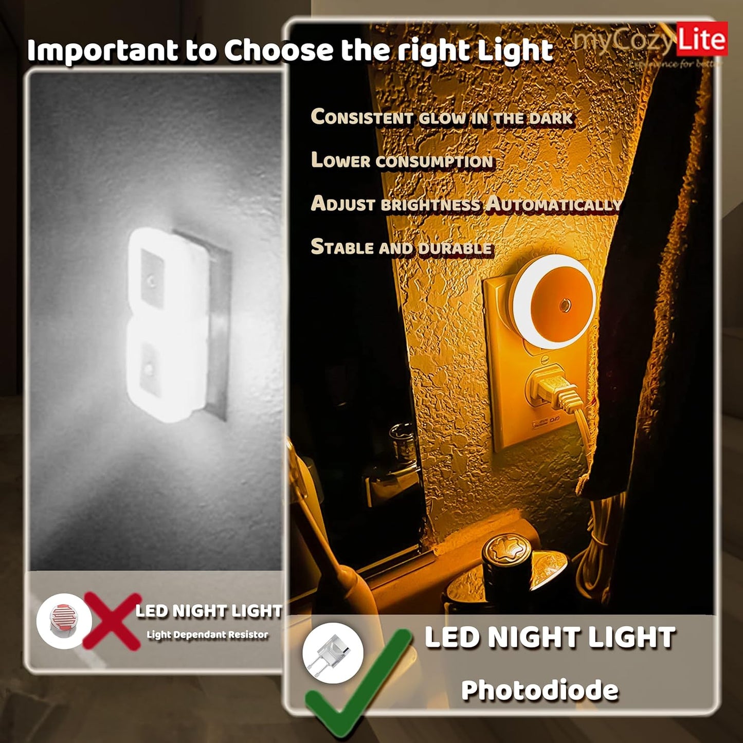 Amber Night Light Plug In, Dusk to Dawn Sensor, Blue Light Blocking, Automatic Nightlight, Energy Efficient, 2 Pack Night Lights Plug into Wall, for Bathroom, Bedroom, Kitchen, Hallway, Stairway