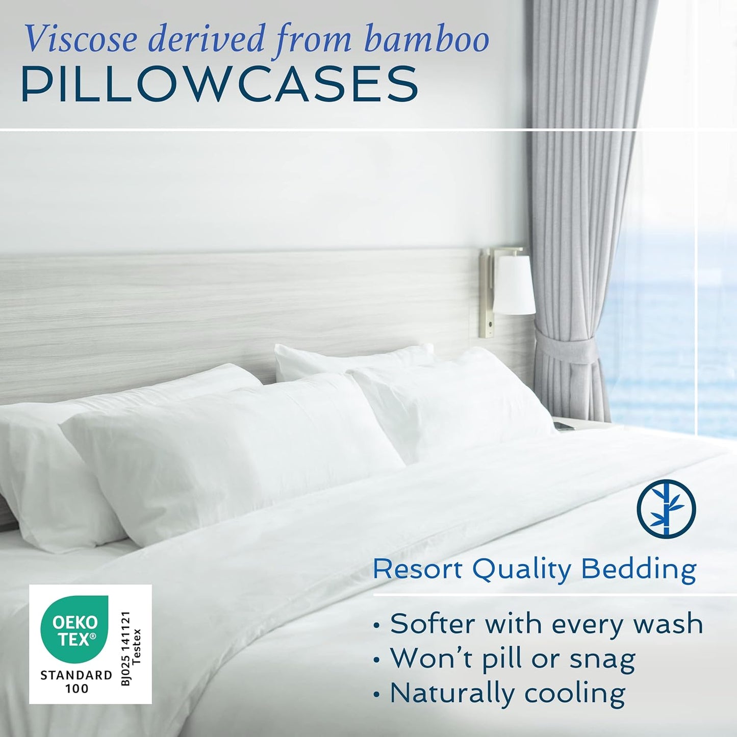 King Size Pillowcases 2 Pack, 20X40 Inch, Cooling & Breathable Pillow Cases, 100% Viscose Derived from Bamboo Pillow Covers, Silky Soft for Hair & Skin, Elegant Bedroom Look, White